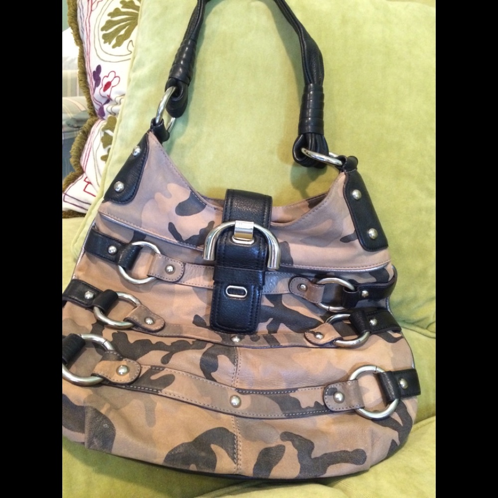 B Makowsky Camo Leather Handbag